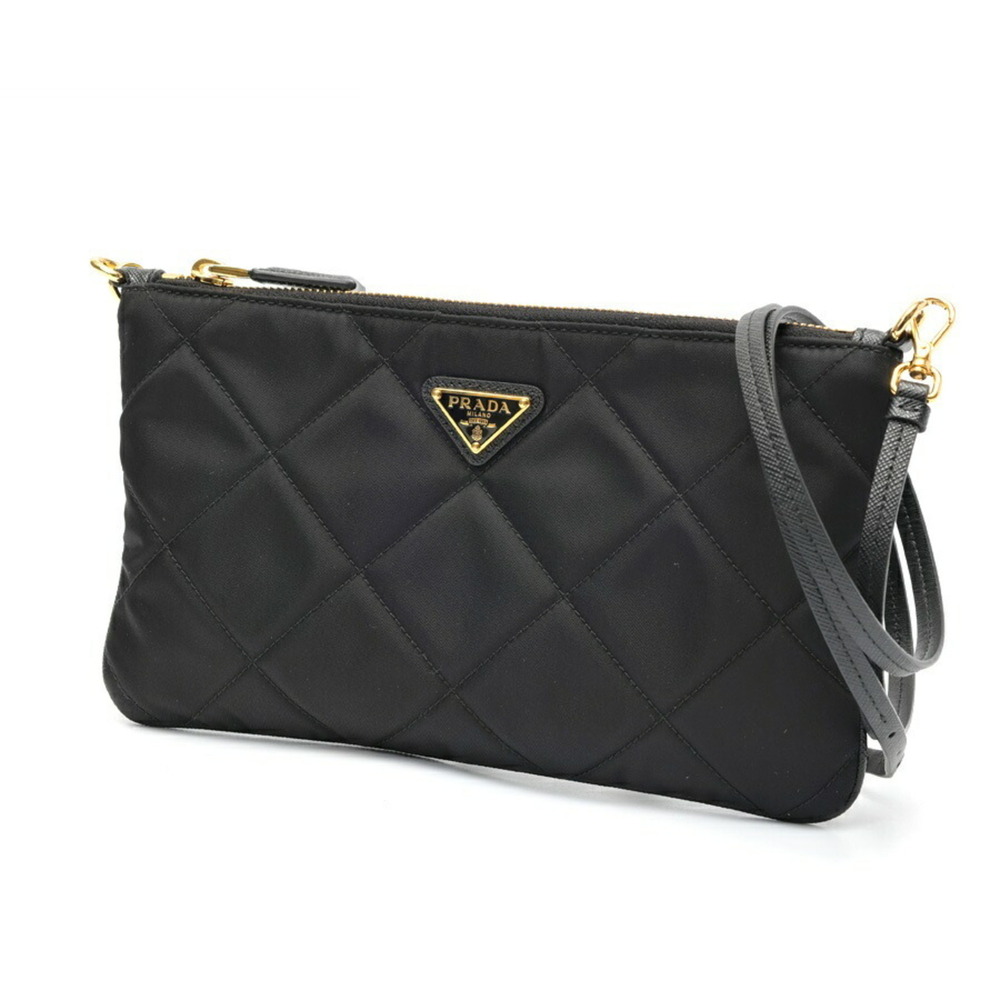 Prada PRADA Re-Nylon x Saffiano Leather Shoulder Pouch, Quilted Nylon, Black